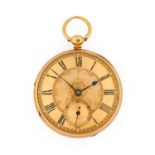 An 18 Carat Gold Open Faced Pocket Watch, 1872, single chain fusee lever movement, gold coloured