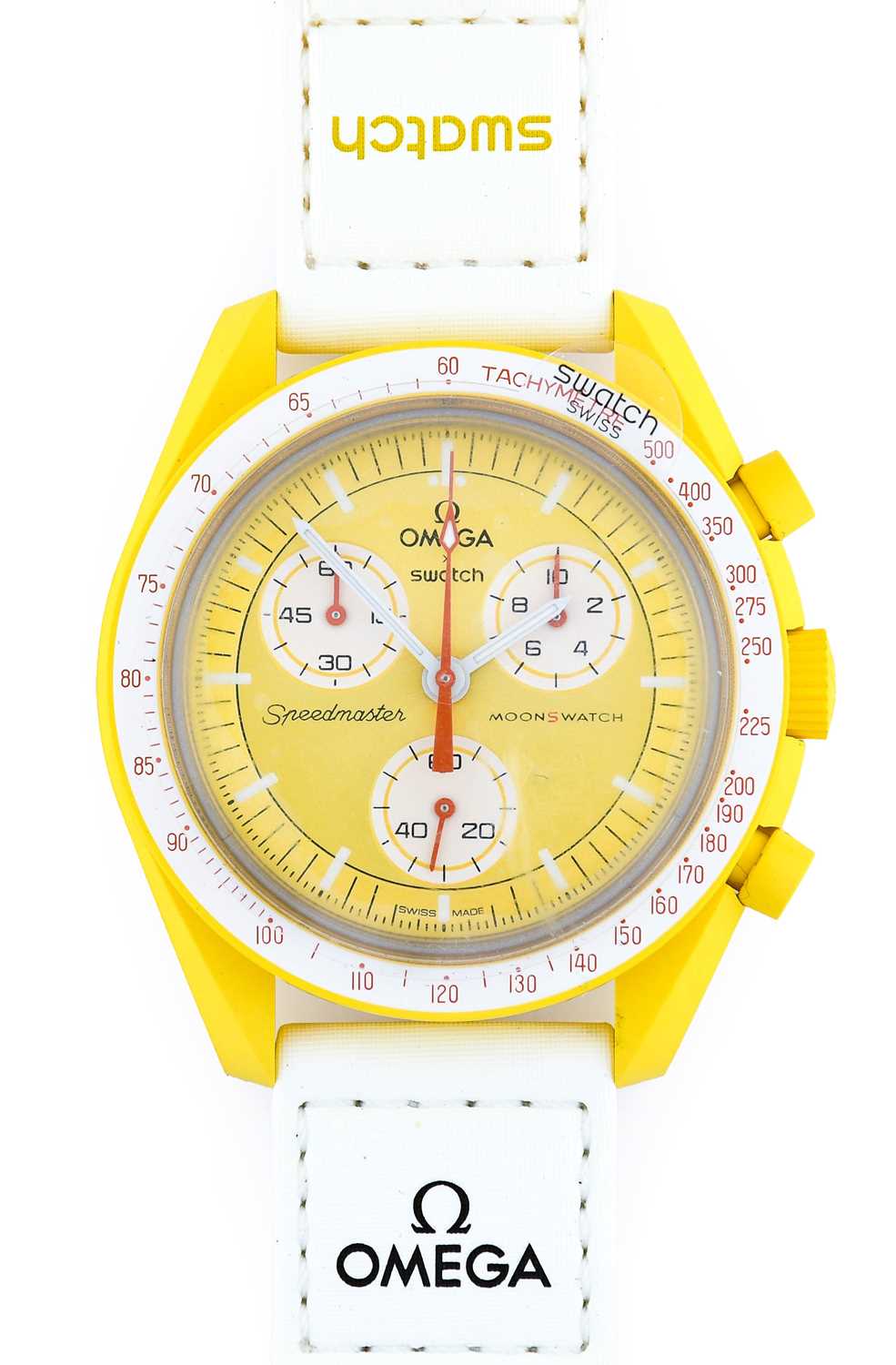 Omega X Swatch: A Bioceramic Chronograph Wristwatch, signed Omega X Swatch, model: Speedmaster