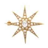 A Late 19th Century Diamond and Split Pearl Brooch/Pendant realistically modelled as an eight