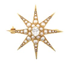 A Late 19th Century Diamond and Split Pearl Brooch/Pendant realistically modelled as an eight
