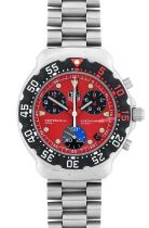 Tag Heuer: A Stainless Steel Calendar Chronograph Wristwatch, signed Tag Heuer, model: Formula 1