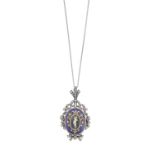 An Enamel and Split Pearl Pendant on Chain, circa 1815 the central locket compartment containing a