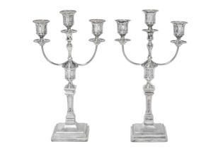 A Pair of Victorian Silver Three-Light Candelabra, Maker's Mark CF, Perhaps for Charles Favell, She