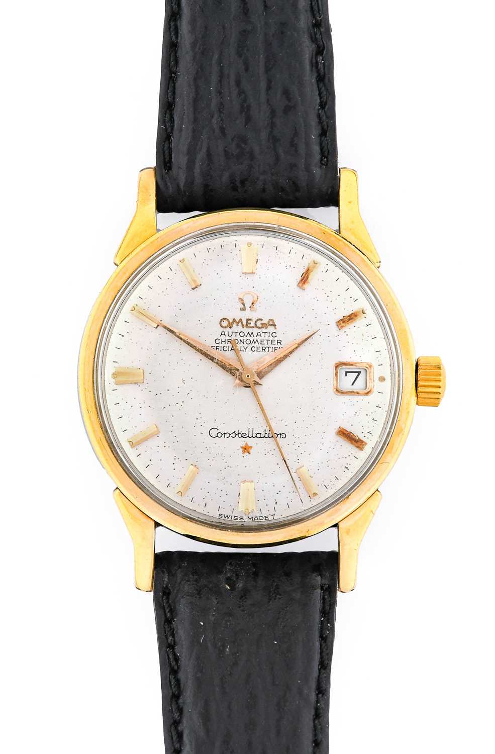 Omega: A Steel and Gold Capped Automatic Calendar Centre Seconds Wristwatch, signed Omega,