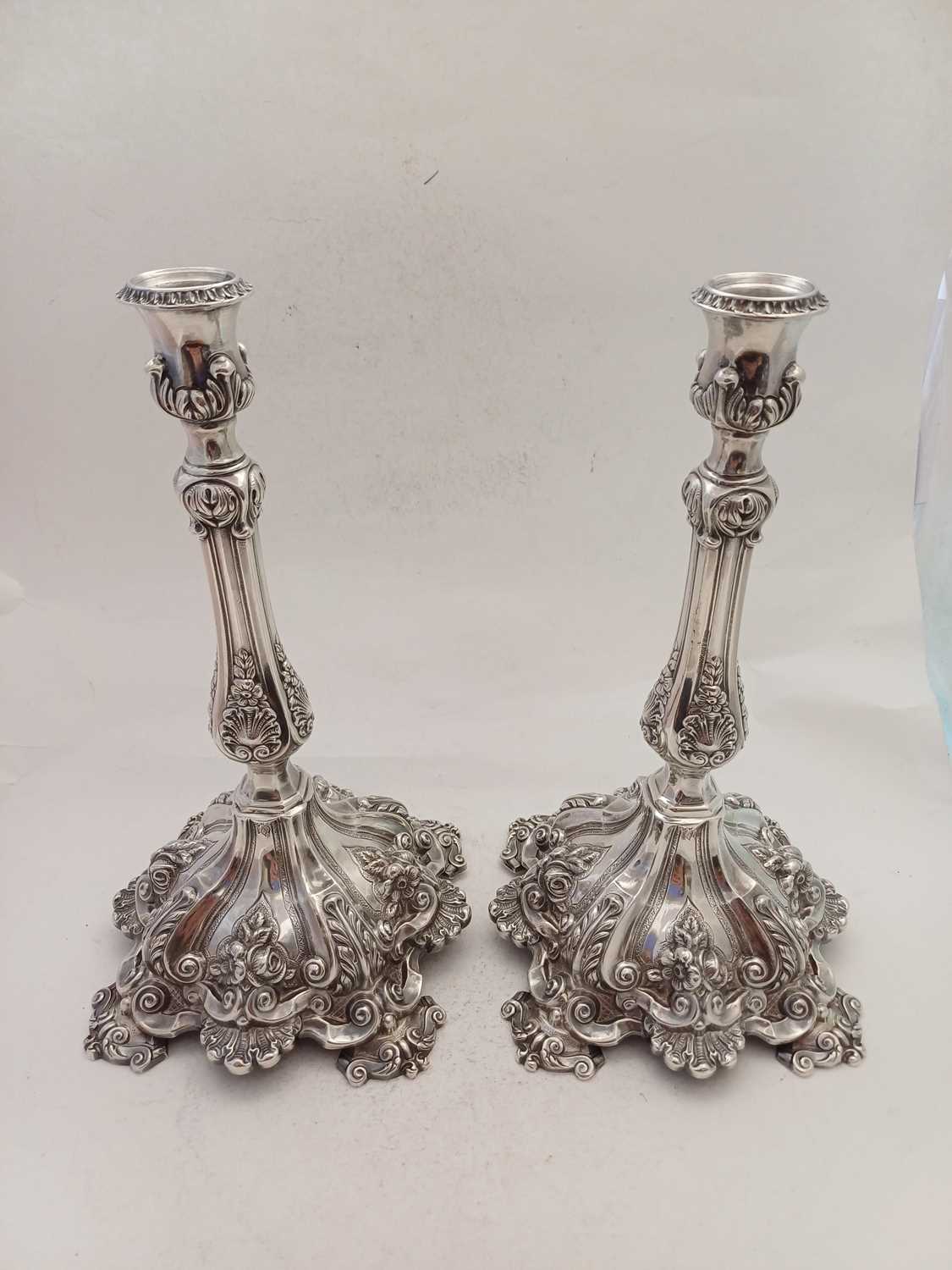 A Pair of Portuguese Silver Five-Light Candelabra, by Topázio, Second Quarter 20th Century - Image 4 of 10