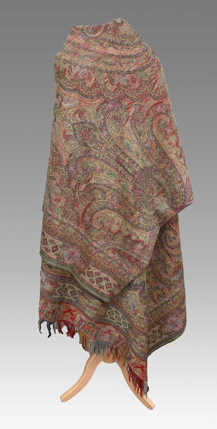 Large 19th Century Woven Red Ground Paisley Shawl/Cloth, 170cm by 345cm Fading and wear overall. - Image 2 of 8