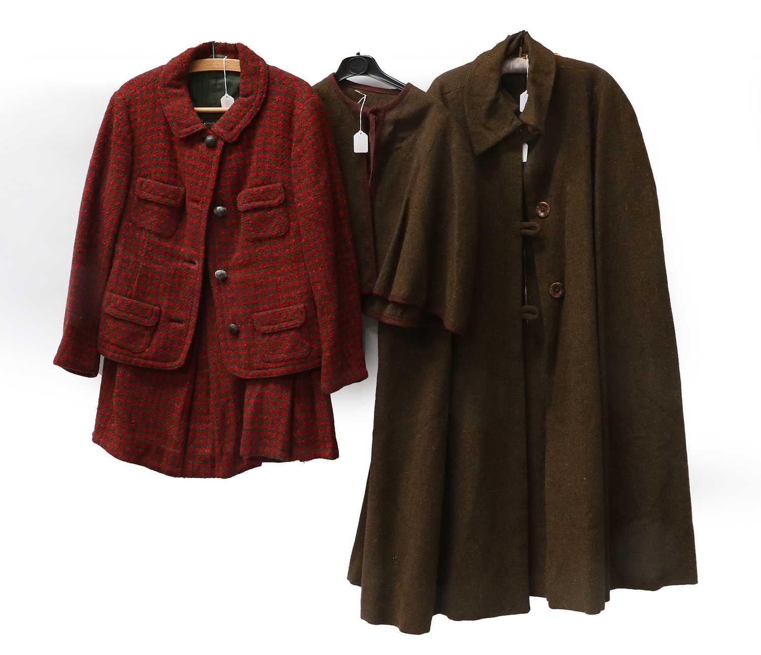 Circa 1950s Wool Coats and Other Items, comprising a loden green wool coat with fox fur trimmed - Image 4 of 4