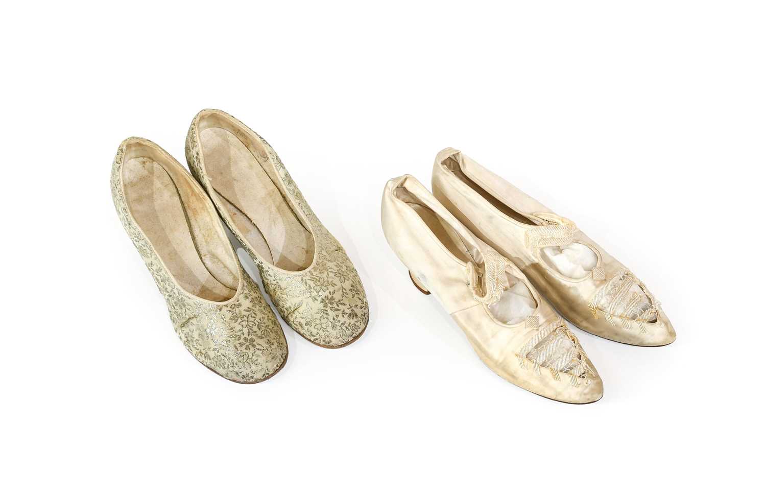 Circa 1900 and Later Shoes and Accessories comprising a pair of cream silk wedding shoes, pair of - Image 2 of 4