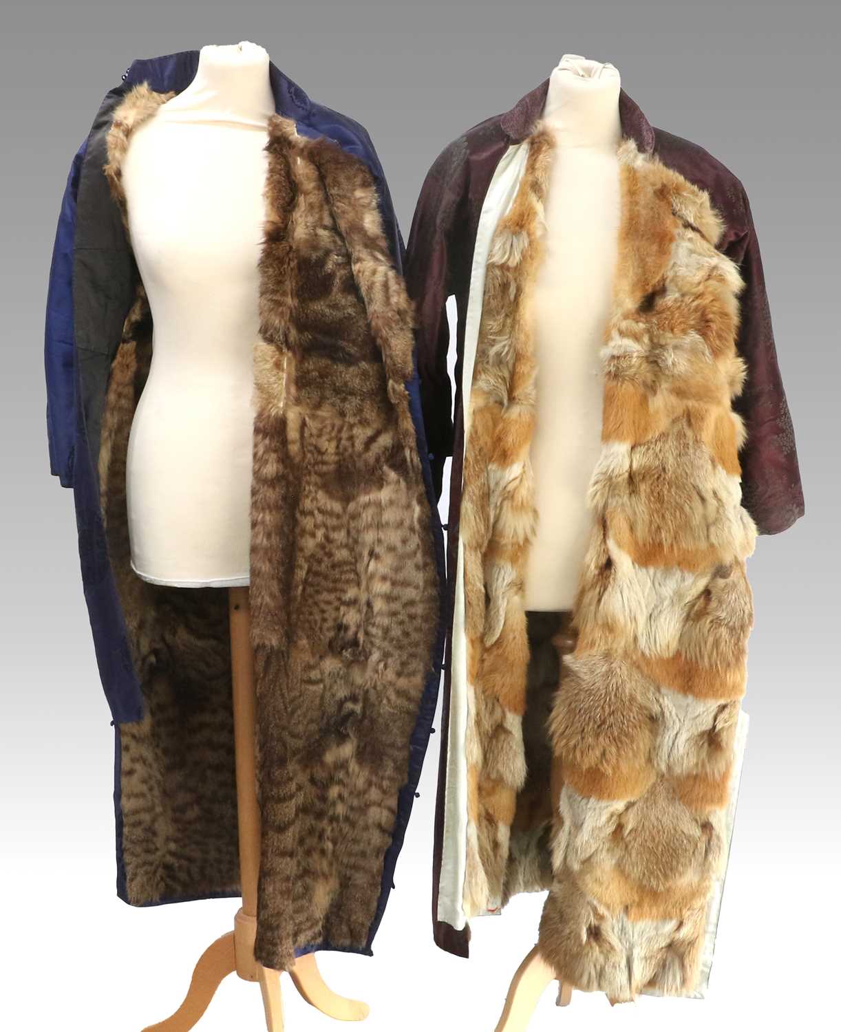 Early 20th Century Chinese Winter Robes, comprising a brown silk brocade robe with patch pocket to - Image 2 of 16