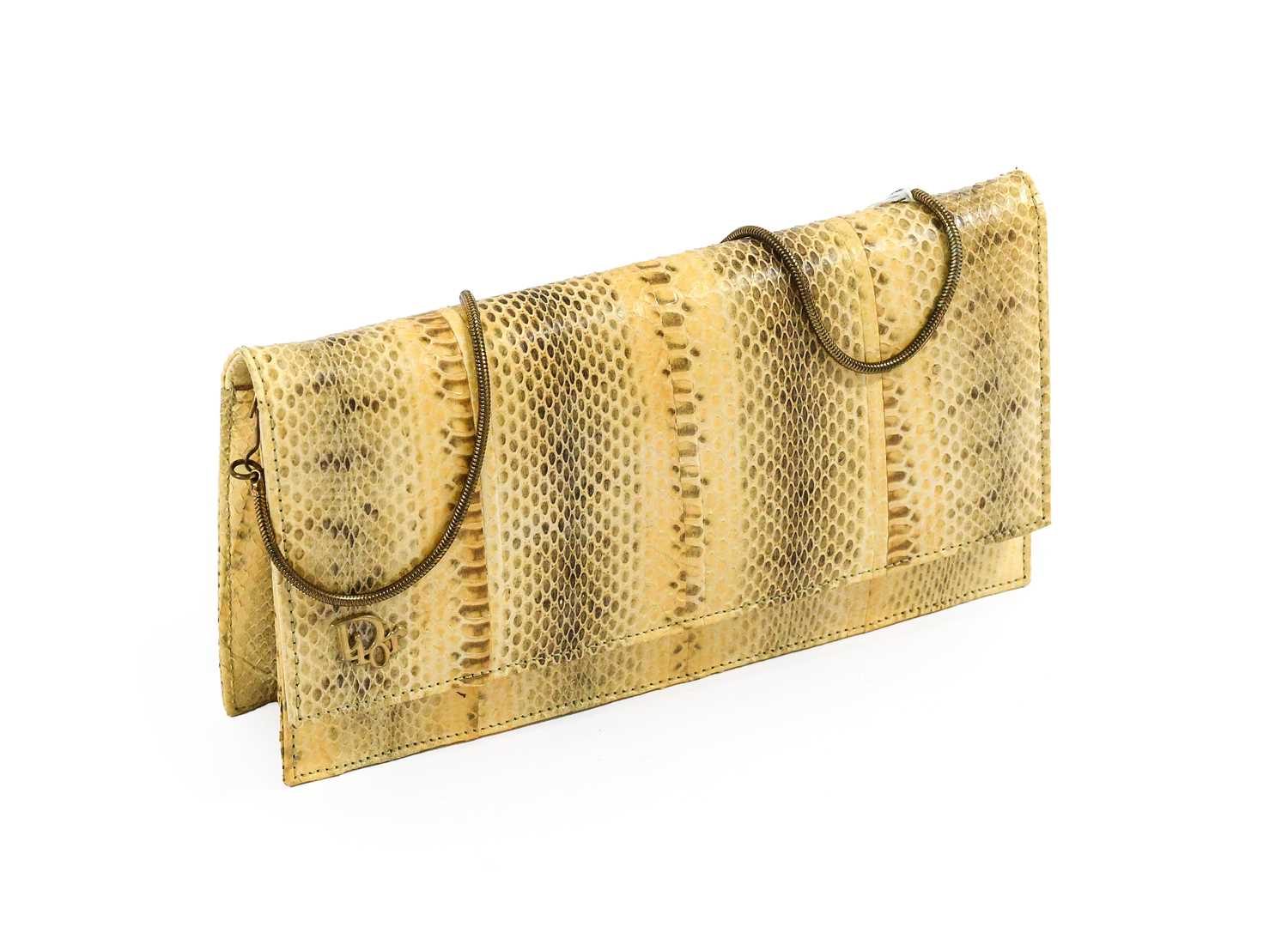 Circa 1970s Dior Cream Lizard Skin Handbag with 'Dior' gilt-tone monogram to the front, zipped