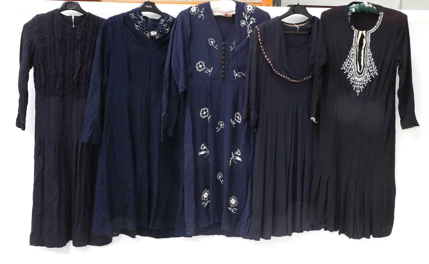 Circa 1940-50s Blue Crepe Dresses and Coats comprising a Lydia London navy blue long sleeve crepe - Image 3 of 62