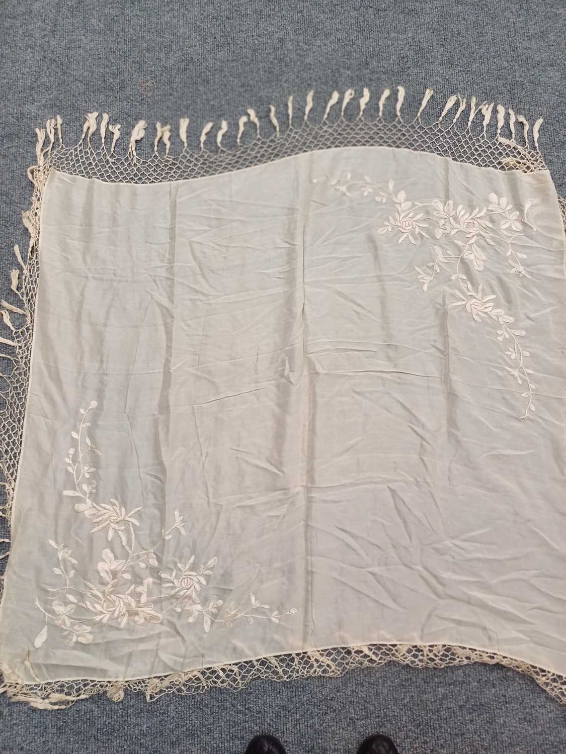 Early 20th Century Silk and Other Scarves and Shawls, comprising a yellow silk embroidered small - Image 13 of 14
