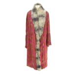 Circa 1930s Pink Silk Chiffon and Cut Velvet Evening Coat, with stylish gathered and flared lower