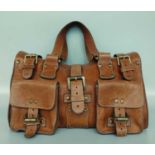 Mulberry Brown Leather Roxanne Shoulder Bag with brass-tone hardware including stamped studs,