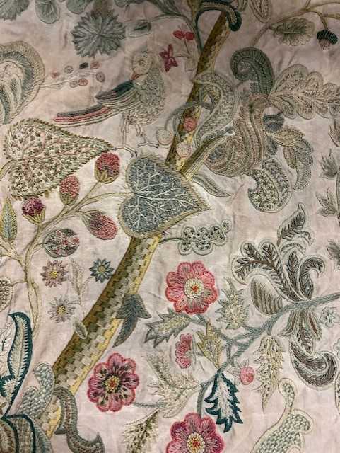 Late 19th Century Crewel Work Curtain, decorated overall in decorative floral designs with birds - Image 5 of 21