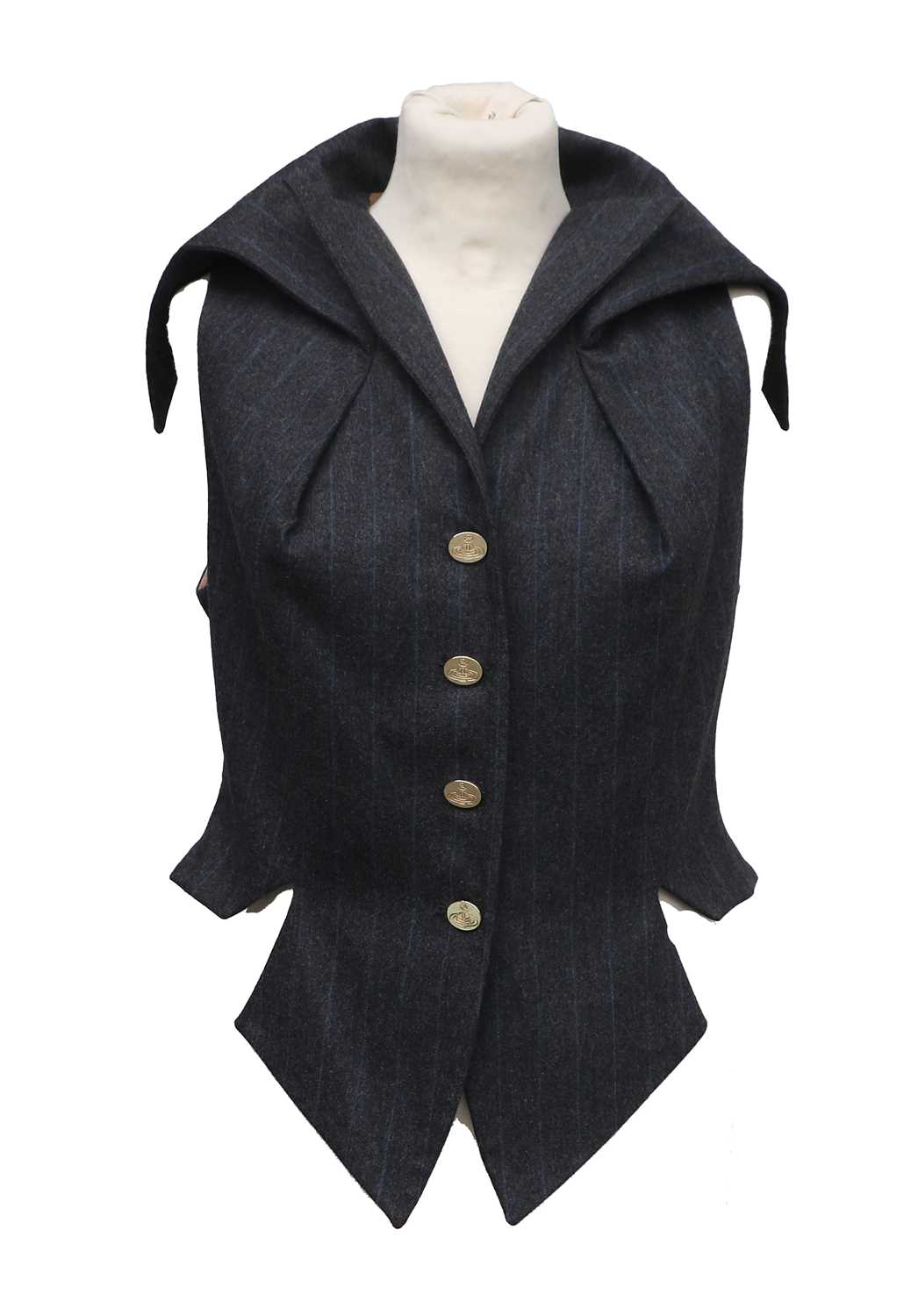 Vivienne Westwood Ingles Waistcoat, Spring/Summer Café Society Collection 1994, in grey and blue