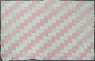 Late 19th Century Patchwork Quilt designed in pale pink and white with vertical zig zag lines, white