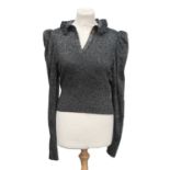 Circa 1990s Vivienne Westwood Knitwear Sparkly Knit Top, with a high frilled collar, button