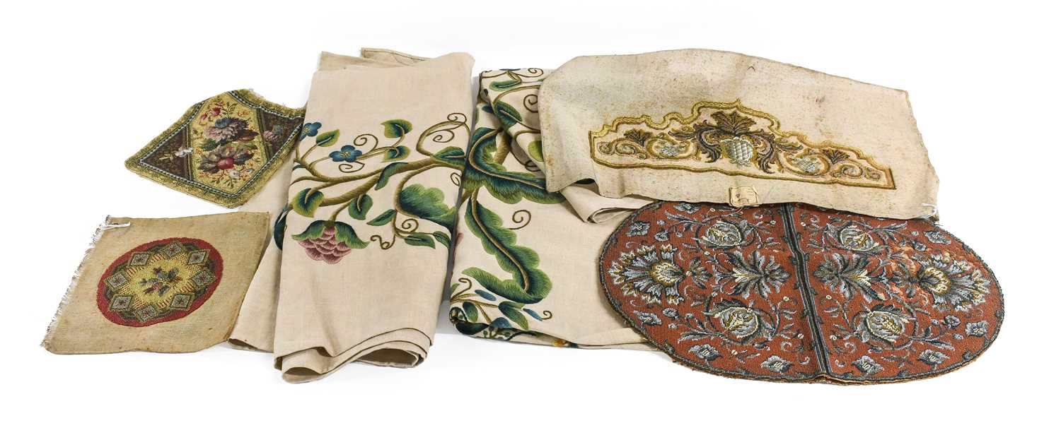 Pair Circa 1940s Crewelwork Wool Panels, worked on natural coloured linen depicting a tree of life