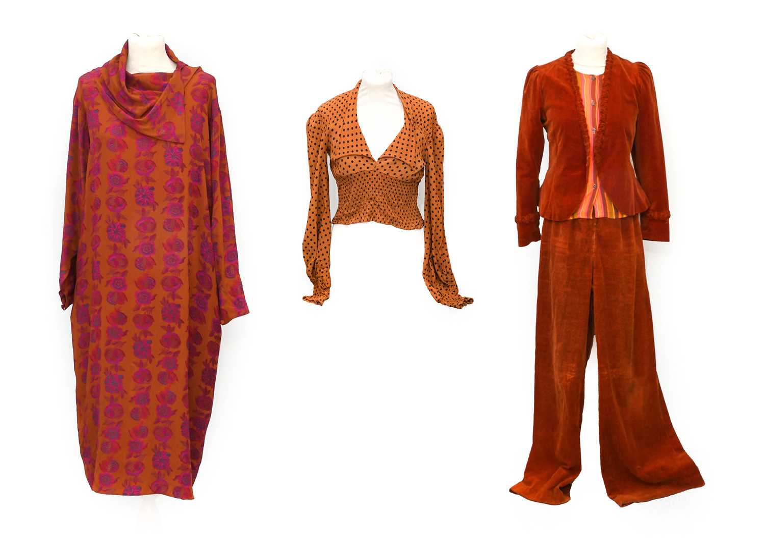 Circa 1970s Ladies Costume, comprising 4Seasons rust coloured corduroy shirt dress with collar, - Image 2 of 7