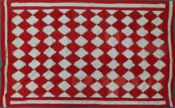 Late 19th Century Turkey Red and White Spot Patchwork Bed Cover, cream to the reverse, 195cm by