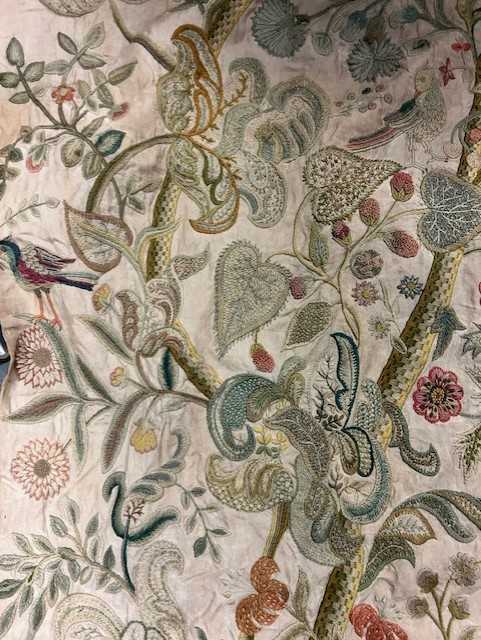 Late 19th Century Crewel Work Curtain, decorated overall in decorative floral designs with birds - Image 6 of 21