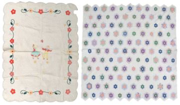 20th Century American White Cotton Patchwork Quilt constructed from hexagons with colourful
