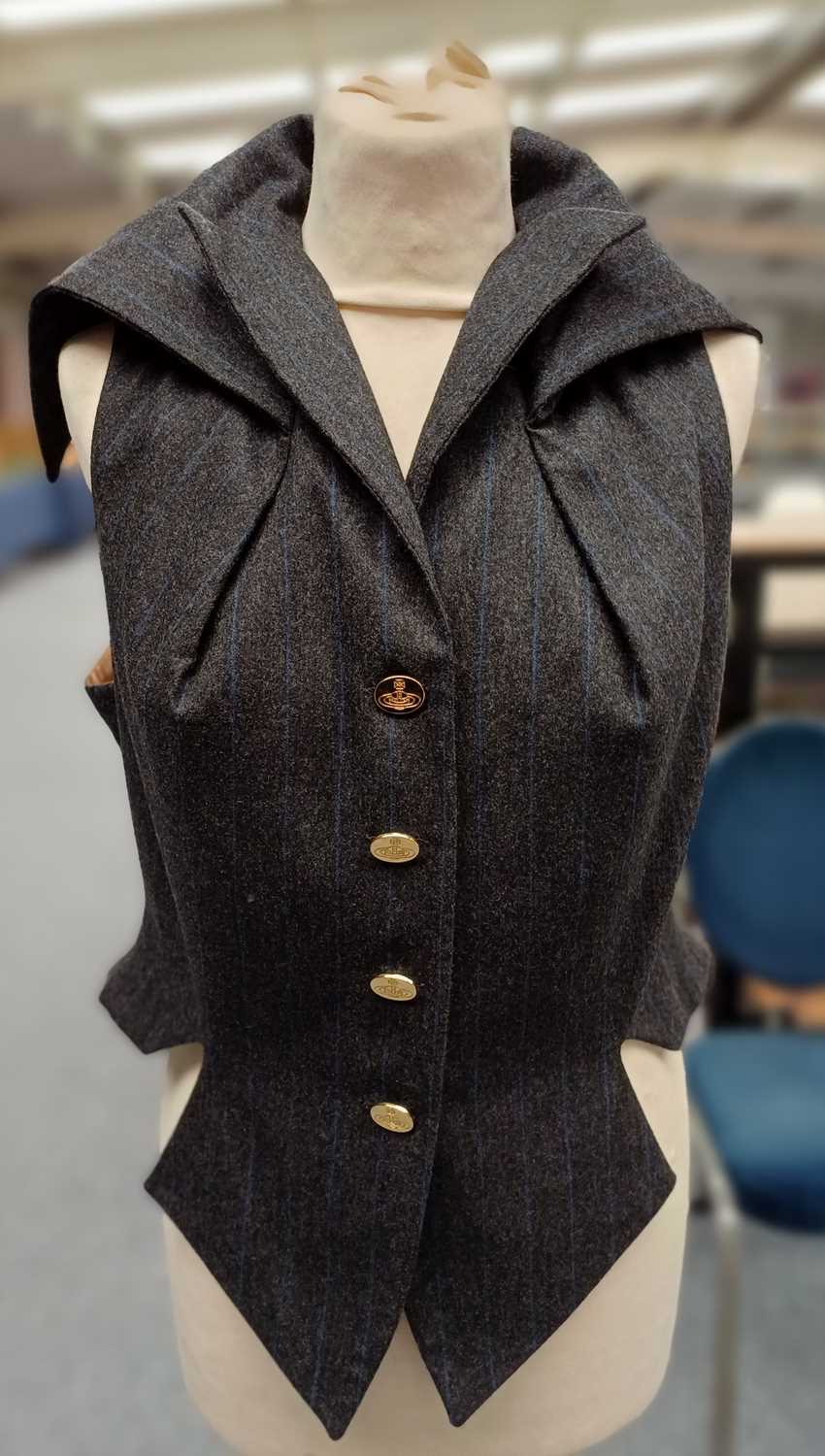 Vivienne Westwood Ingles Waistcoat, Spring/Summer Café Society Collection 1994, in grey and blue - Image 14 of 14