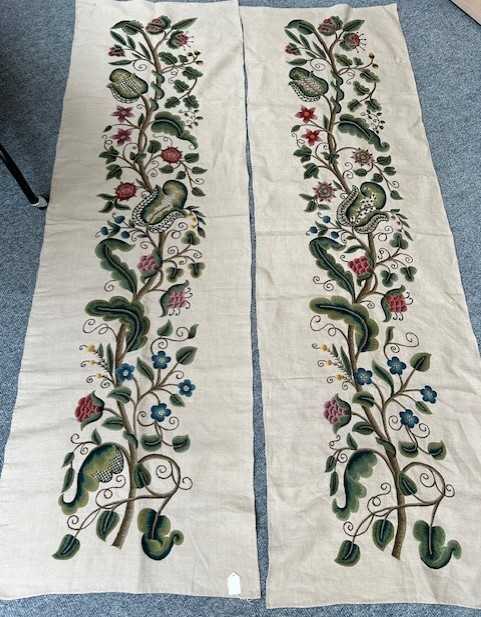 Pair Circa 1940s Crewelwork Wool Panels, worked on natural coloured linen depicting a tree of life - Image 7 of 9