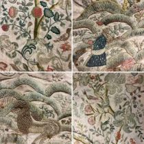 Late 19th Century Crewel Work Curtain, decorated overall in decorative floral designs with birds