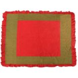Late 19th Century Reversible Quilt, in red and olive green cotton with a central square and