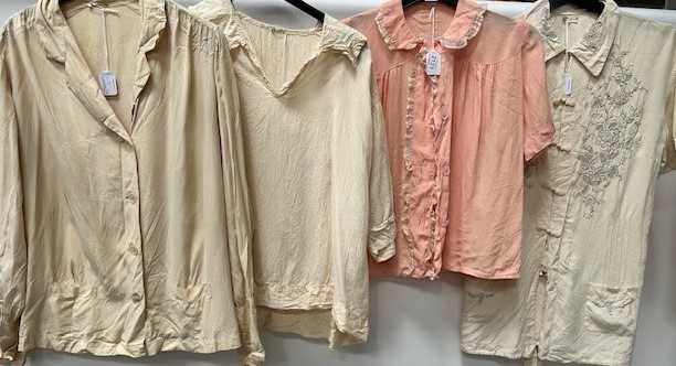 Fourteen Circa 1920-40s Ladies Tops and Shirts in white, cream, pale pink and peach in silk, satin - Image 2 of 29