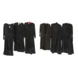 Circa 1930s Black Crepe and Silk Dresses and Coats, comprising two full length black silk long