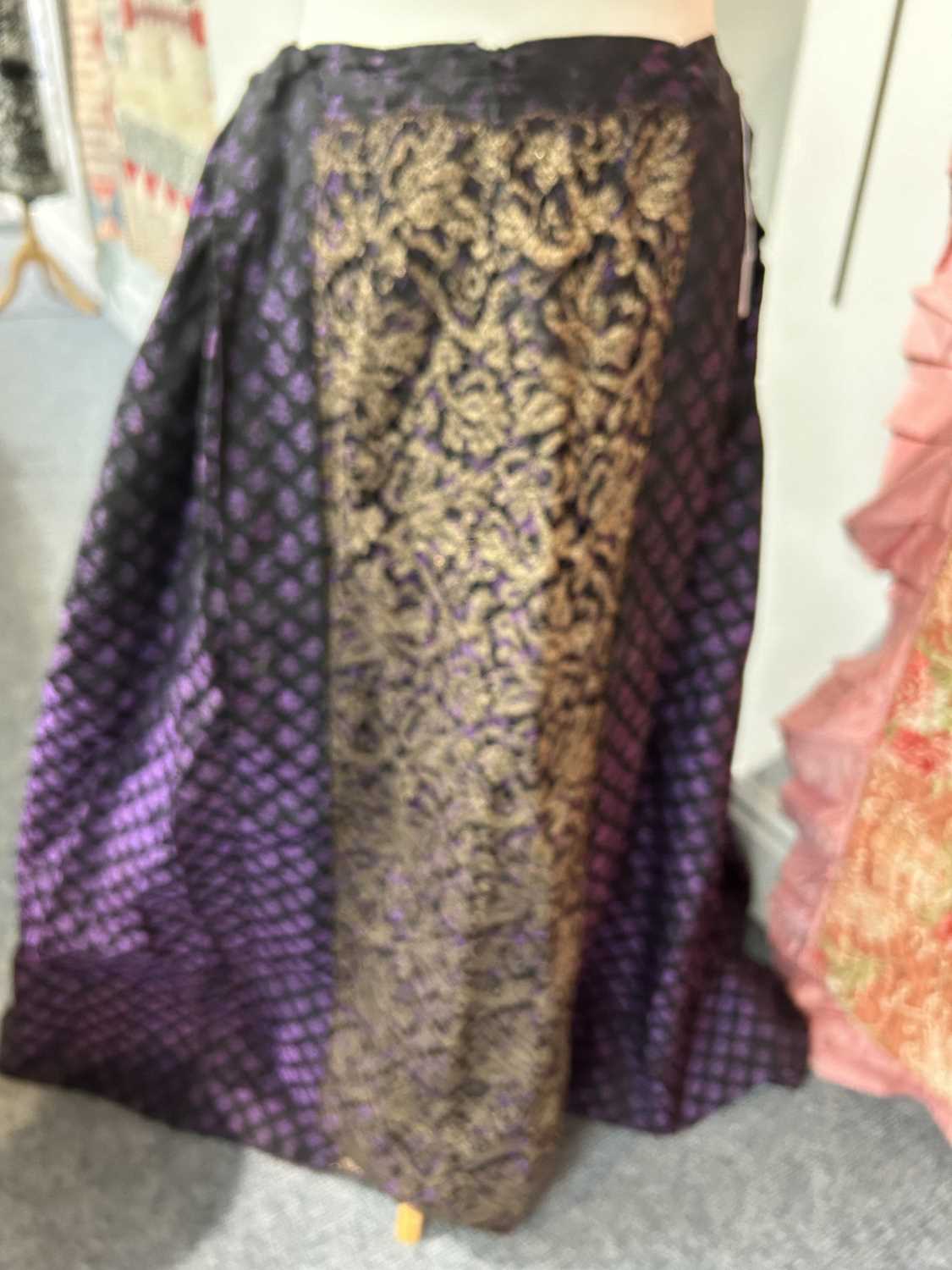 19th Century Purple and Black Silk Brocade Two Piece, comprising a fitted long sleeve jacket woven - Image 18 of 19