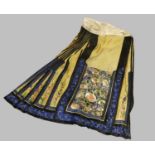 Early 20th Century Chinese Yellow Figured Silk Embroidered Skirt, embroidered with chrysanthemums