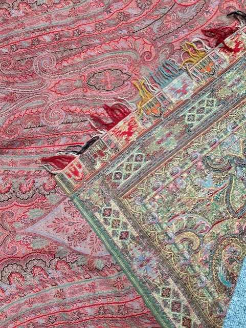 Large 19th Century Woven Red Ground Paisley Shawl/Cloth, 170cm by 345cm Fading and wear overall. - Image 8 of 8