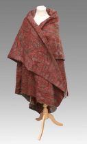 Large 19th Century Woven Red Ground Paisley Shawl/Cloth, 170cm by 345cm Fading and wear overall.