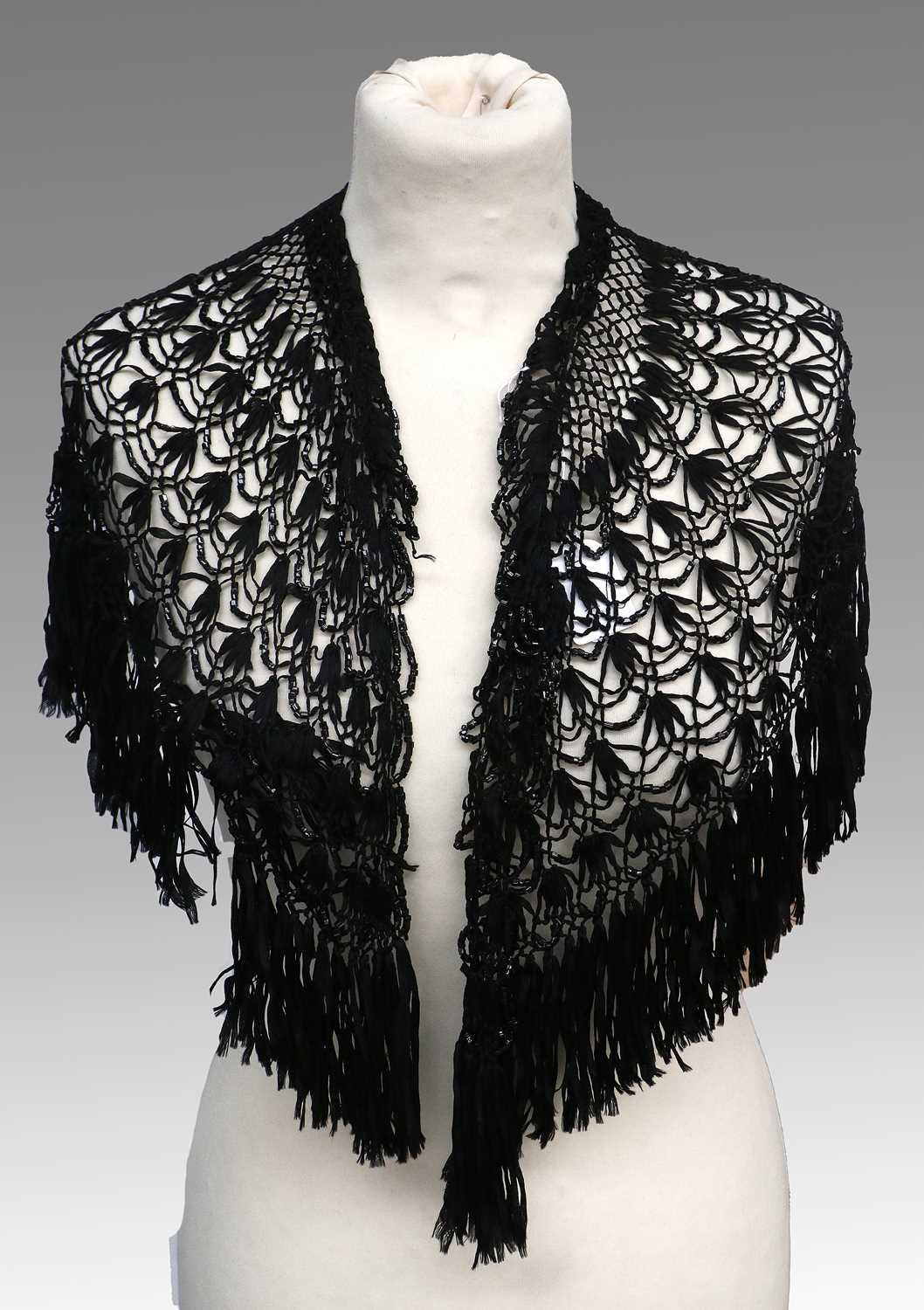 Late 19th/Early 20th Century Costume Accessories, comprising a black lace triangular shawl of floral - Image 3 of 15
