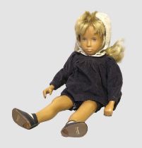 Circa 1960s Trendon Sasha Doll, with hand painted blue eyes, blonde wig, wearing original blue