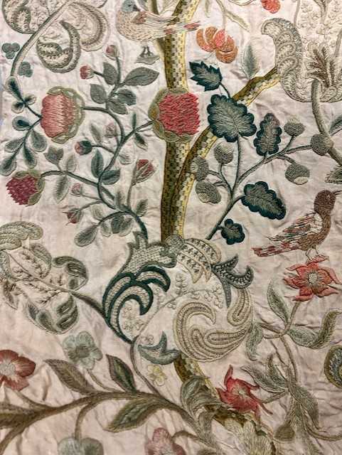 Late 19th Century Crewel Work Curtain, decorated overall in decorative floral designs with birds - Image 9 of 21