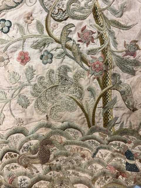 Late 19th Century Crewel Work Curtain, decorated overall in decorative floral designs with birds - Image 16 of 21