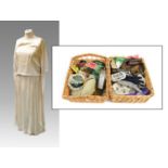 Circa 1920s Cream Silk Wedding Dress, tabard style with drop waist, short sleeves and embroidered