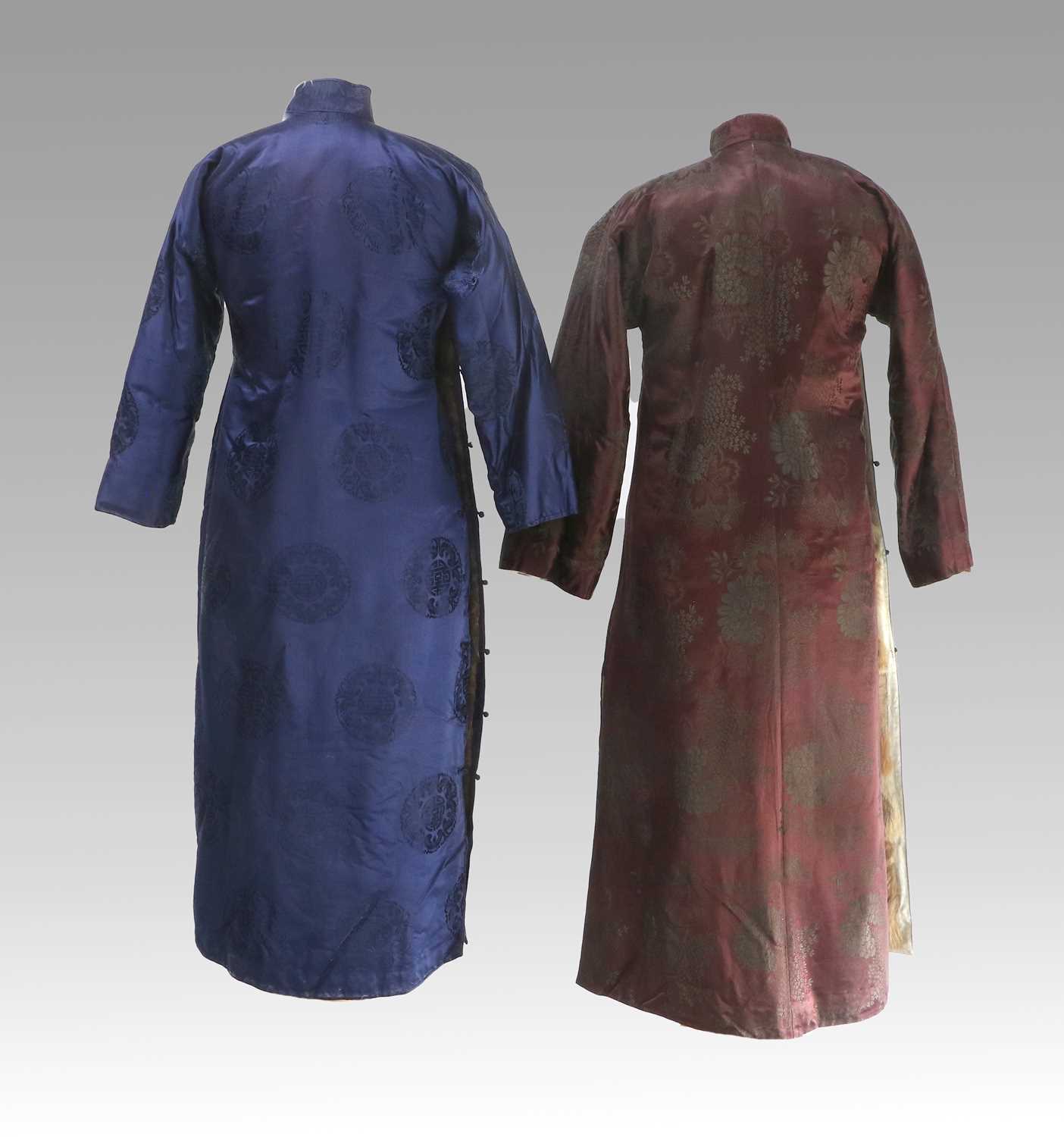 Early 20th Century Chinese Winter Robes, comprising a brown silk brocade robe with patch pocket to - Image 3 of 16