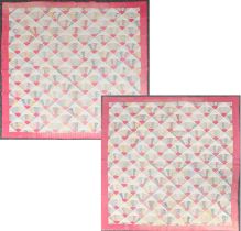 20th Century Cotton Patchwork Quilt decorated with repeating fan shapes in patchwork blocks