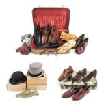 Assorted 20th Century Gents Costume Accessories comprising a pair of brown leather lace up brogues