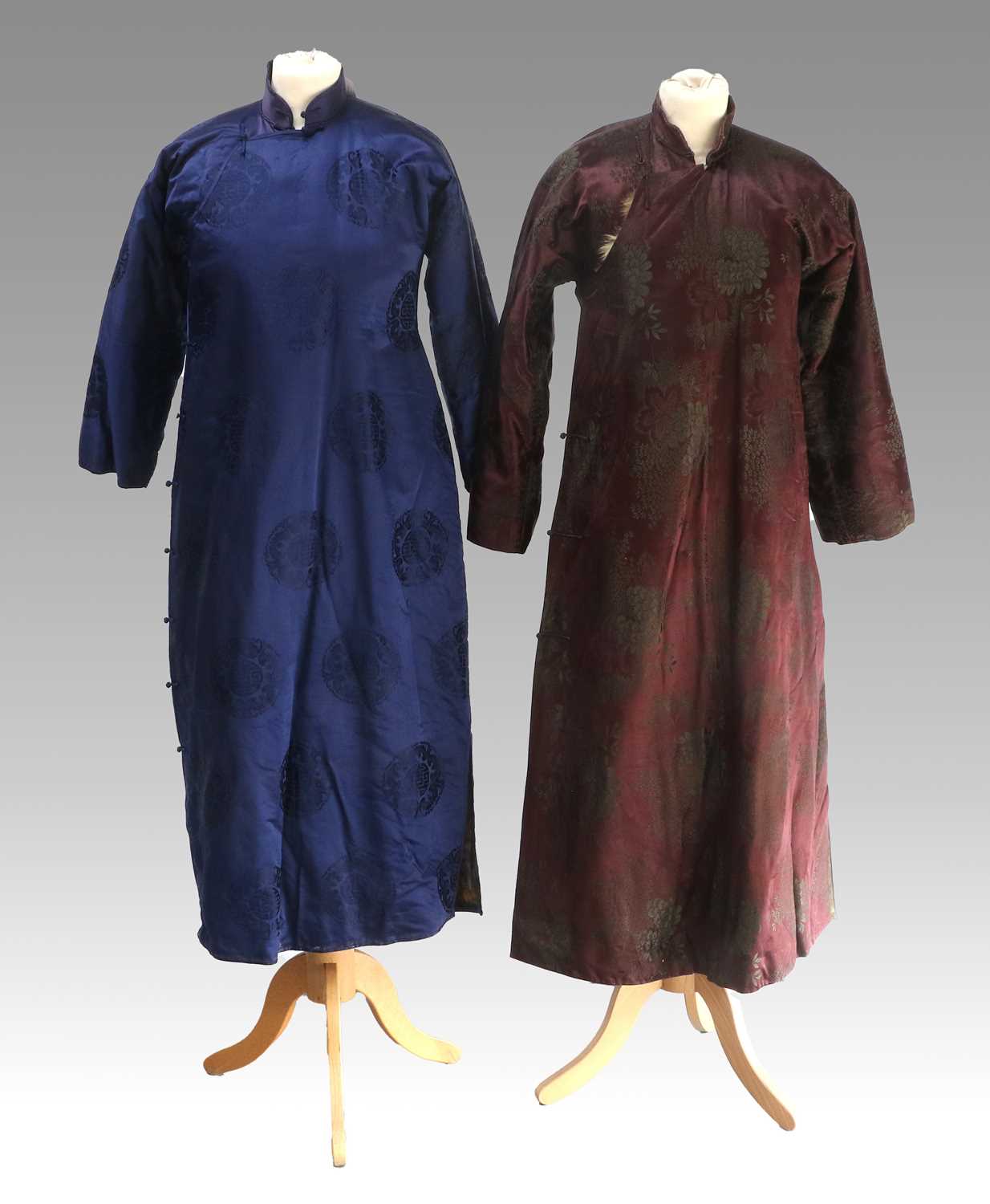 Early 20th Century Chinese Winter Robes, comprising a brown silk brocade robe with patch pocket to