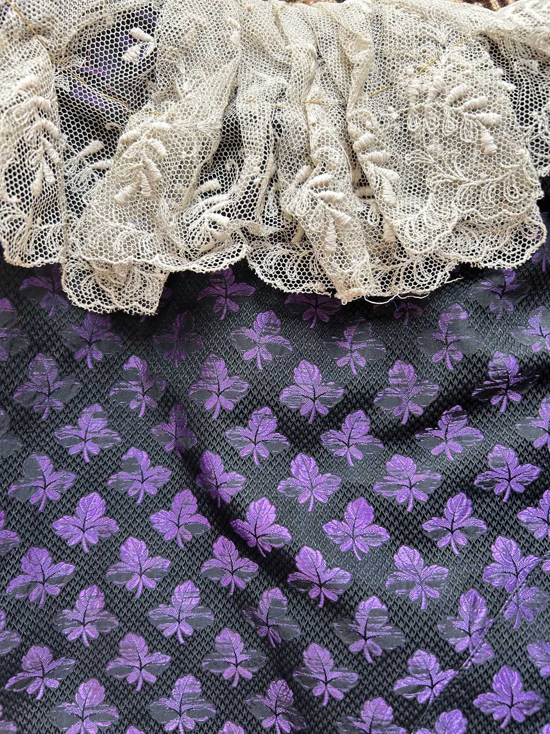 19th Century Purple and Black Silk Brocade Two Piece, comprising a fitted long sleeve jacket woven - Image 9 of 19