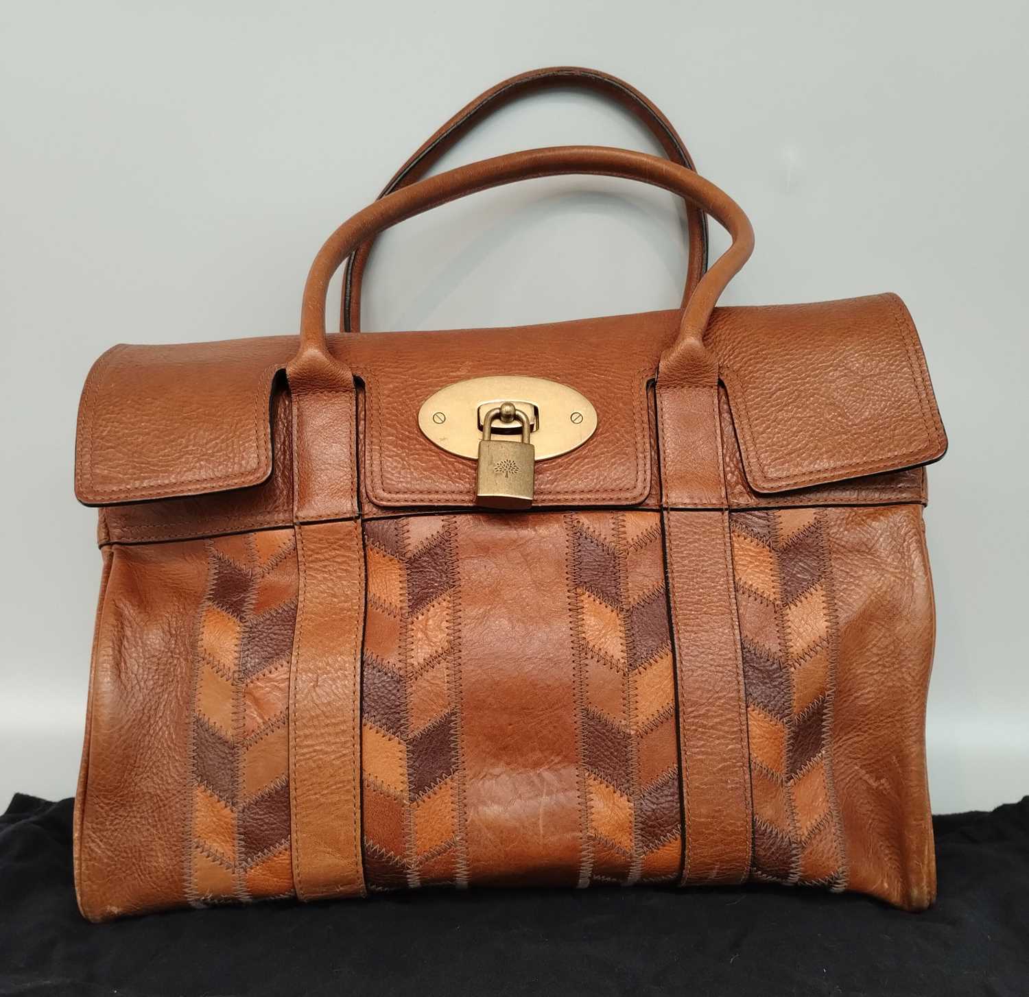 Mulberry Tan Leather Bayswater Rio Patchwork Bag with brass hardware, adjustable tabs and buckles,