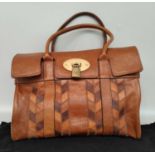 Mulberry Tan Leather Bayswater Rio Patchwork Bag with brass hardware, adjustable tabs and buckles,