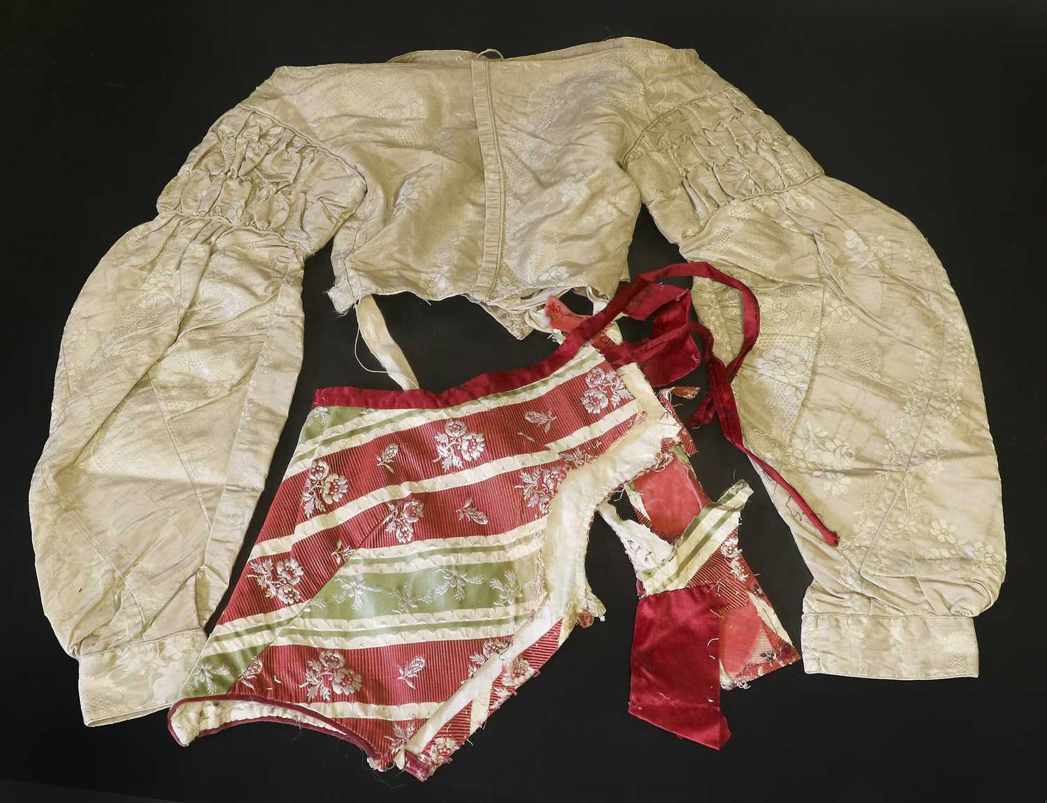 18th and 19th Century Silk Bodices and Remnants, comprising a circa 1740s Spitalfields example - Image 2 of 4